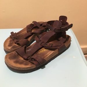 Strap up brown Birkenstocks